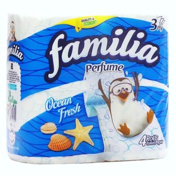 Hartie Igienica FAMILIA Ocean Fresh, 3 Straturi, 4 Role/Bax, 140 File/Rola Hartie Igienica FAMILIA Ocean Fresh, 3 Straturi, 4 Role/Bax, 140 File/Rola