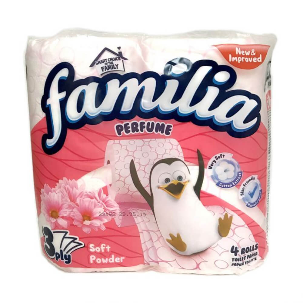 Hartie Igienica FAMILIA Soft Powder, 3 Straturi, 4 Role/Bax, 140 File/Rola