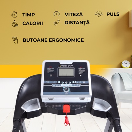 Banda alergare TECHFIT MT350, motor 2CP, viteza 0.8-16 km/h, Bluetooth+App, inclinare manuala, greutate maxima utilizator 120kg
