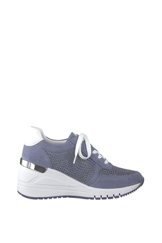Marco Tozzi, Pantofi sport wedge de piele intoarsa cu segmente cu perforatii Marco Tozzi, Pantofi sport wedge de piele intoarsa cu segmente cu perforatii