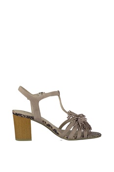 Marco Tozzi, Sandale de piele intoarsa cu aplicatie franjurata Marco Tozzi, Sandale de piele intoarsa cu aplicatie franjurata