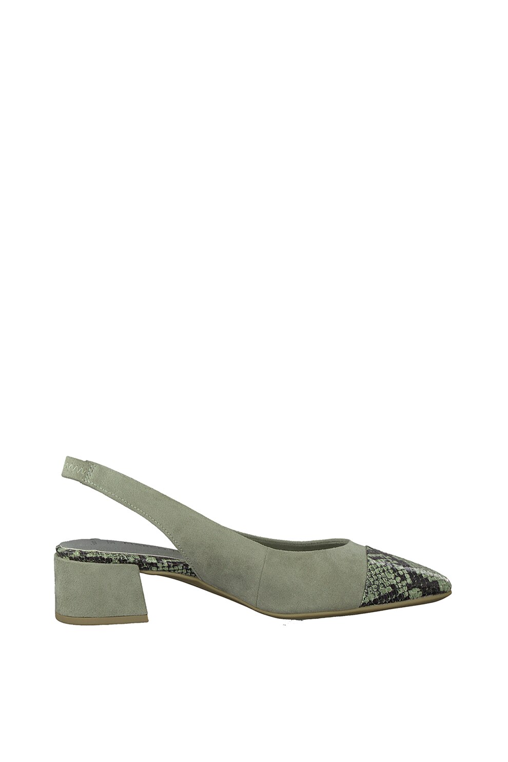 Marco Tozzi, Pantofi slingback de piele ecologica cu toc masiv, Verde sparanghel, 39