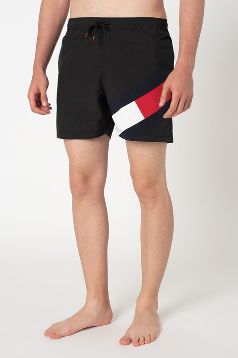 Tommy Hilfiger, Плувни шорти по тялото с лого, Червен/Бял/Черен