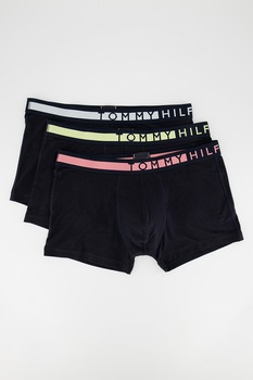 Tommy Hilfiger, Set de boxeri cu banda cu imprimeu logo- 3 perechi, Negru/Verde lime/Rosu stins Tommy Hilfiger, Set de boxeri cu banda cu imprimeu logo- 3 perechi, Negru/Verde lime/Rosu stins
