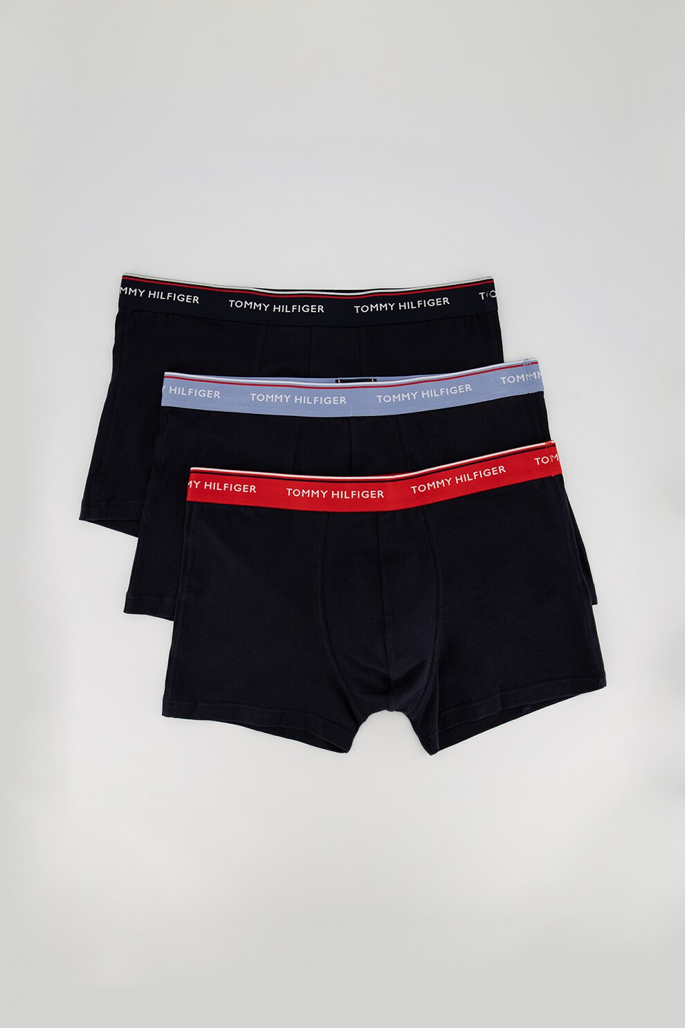 Tommy Hilfiger, Set de boxeri din amestec de bumbac organic cu banda cu imprimeu logo in talie - 3 perechi, Bleumarin inchis/Rosu/Negru
