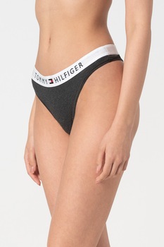 Tommy Hilfiger, Chiloti tanga cu banda logo in talie, UW0UW01555, Gri inchis Tommy Hilfiger, Chiloti tanga cu banda logo in talie, UW0UW01555, Gri inchis