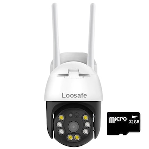 Camera de supraveghere WIFI Loosafe® 50HS Pro, 5MP, exterior/interior, Ultra HD 4K, 4X zoom, rotire, leduri lumina, comunicare bidirectionala, stocare card/cloud, senzor miscare, Alb