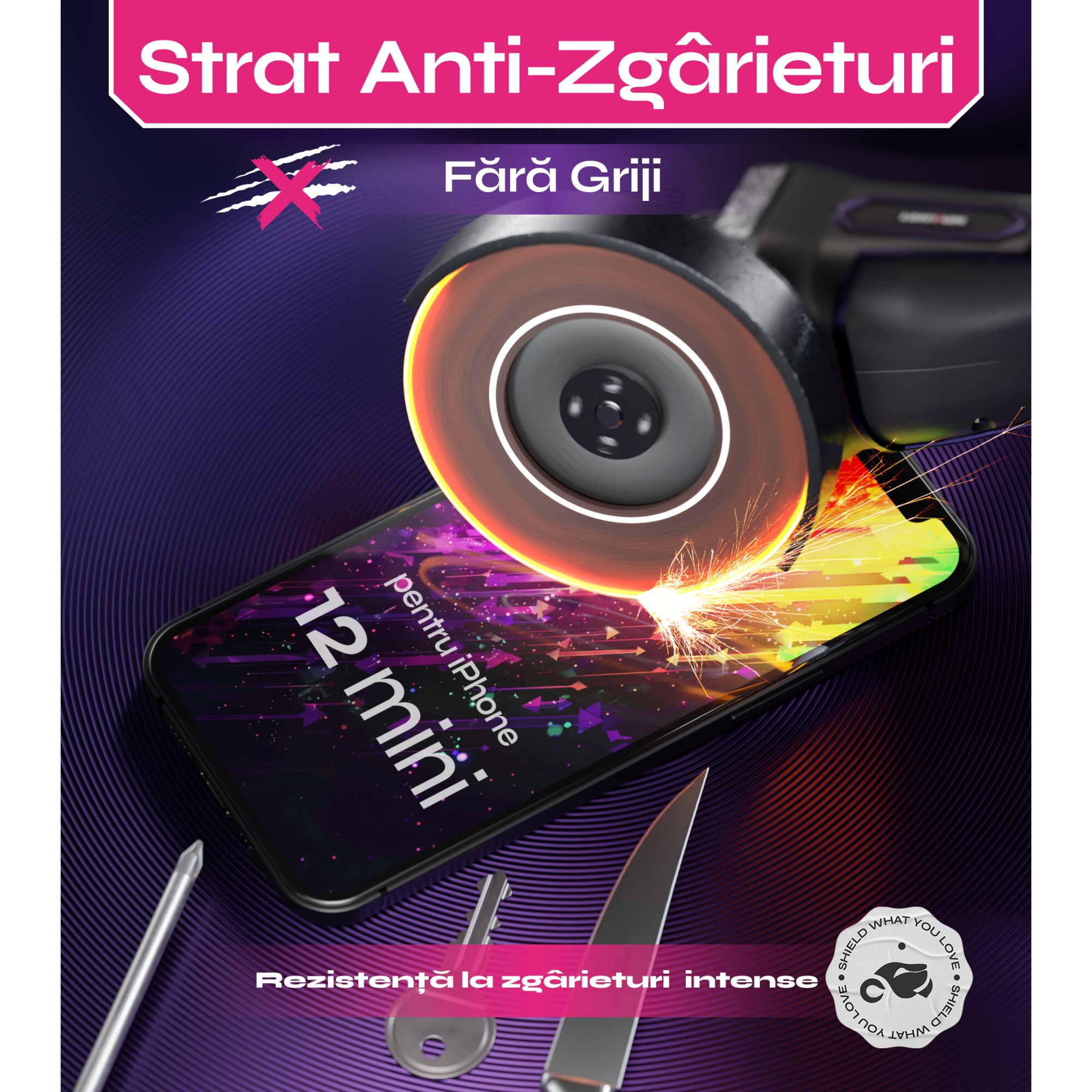 Folie sticla compatibil cu iPhone 12 Mini, set 2 buc, DefenSlim, instalare usoara si rapida cu dispozitiv de potrivire automata in 30 sec cu Easy Install Kit patentat, protectie telefon