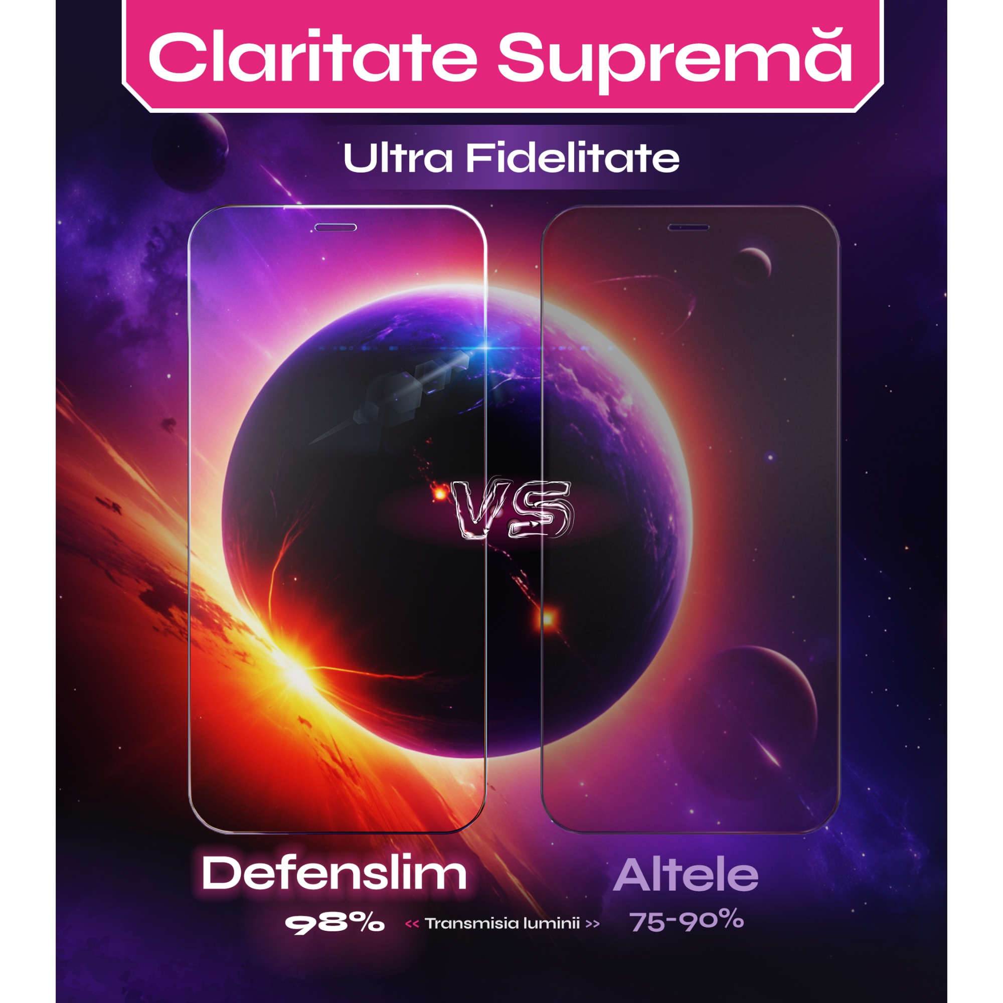 Folie sticla compatibil cu iPhone 12 Pro Max, set 2 buc, DefenSlim, instalare usoara si rapida cu dispozitiv de potrivire automata in 30 sec cu Easy Install Kit patentat, protectie telefon