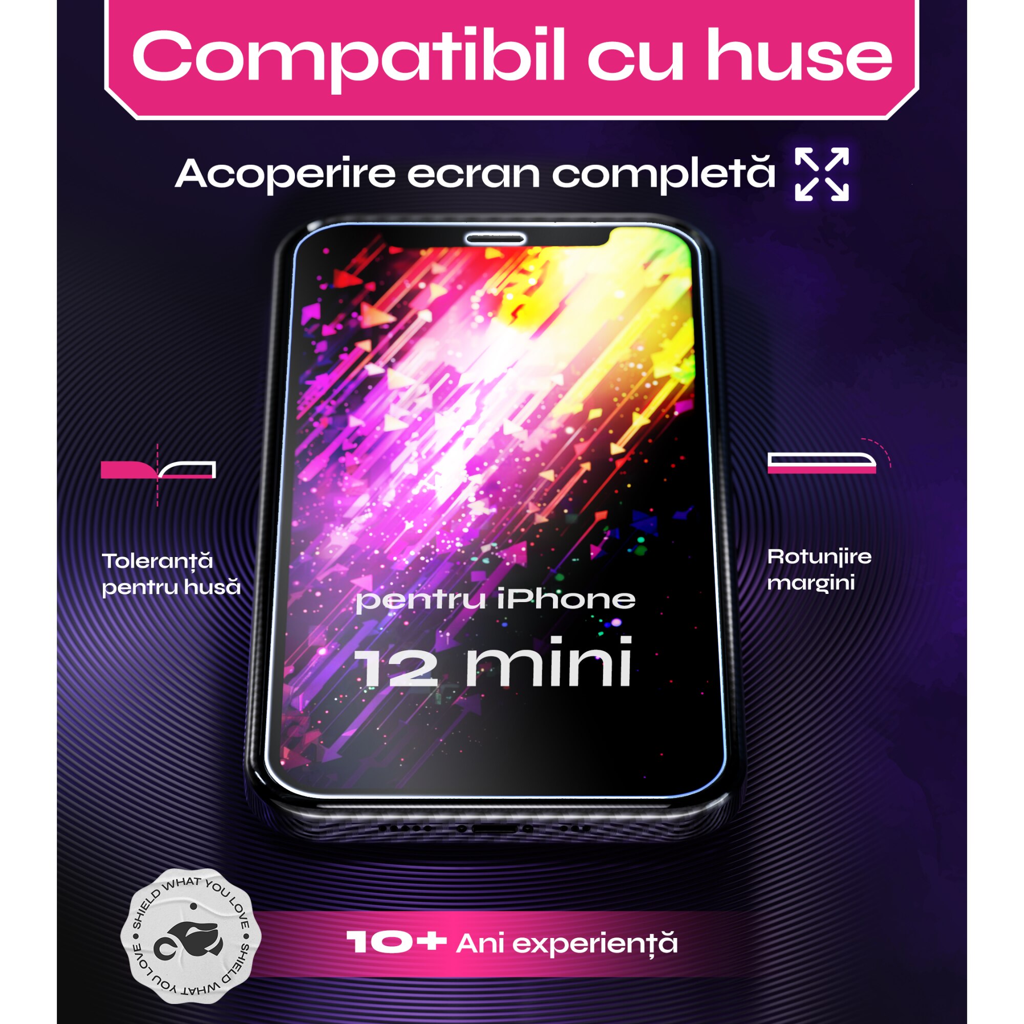 Folie sticla compatibil cu iPhone 12 Mini, set 2 buc, DefenSlim, instalare usoara si rapida cu dispozitiv de potrivire automata in 30 sec cu Easy Install Kit patentat, protectie telefon