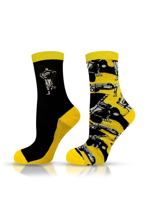 Дамски чорапи Agiva Happy Foottopia, с графичен дизайн, Бял/Жълт/Черен, 35-38