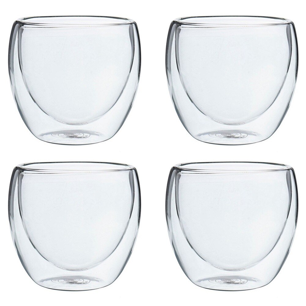 Set 4 pahare din sticla cu pereti dubli, Quasar & Co., 250 ml, termorezistente, design modern, h 9 cm, d 8 cm