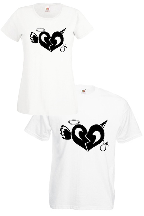 Комплект тениски Fruit of the Loom Angel & Devil 8011352, бели, мъжка M и дамска S