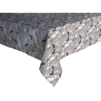 Fata de masa musama (100% din compus moale PVC) gri deschis cu pasari (pasarea paradisului)si flori (cires japonez)140X180 cm Fata de masa musama (100% din compus moale PVC) gri deschis cu pasari (pasarea paradisului)si flori (cires japonez)140X180 cm