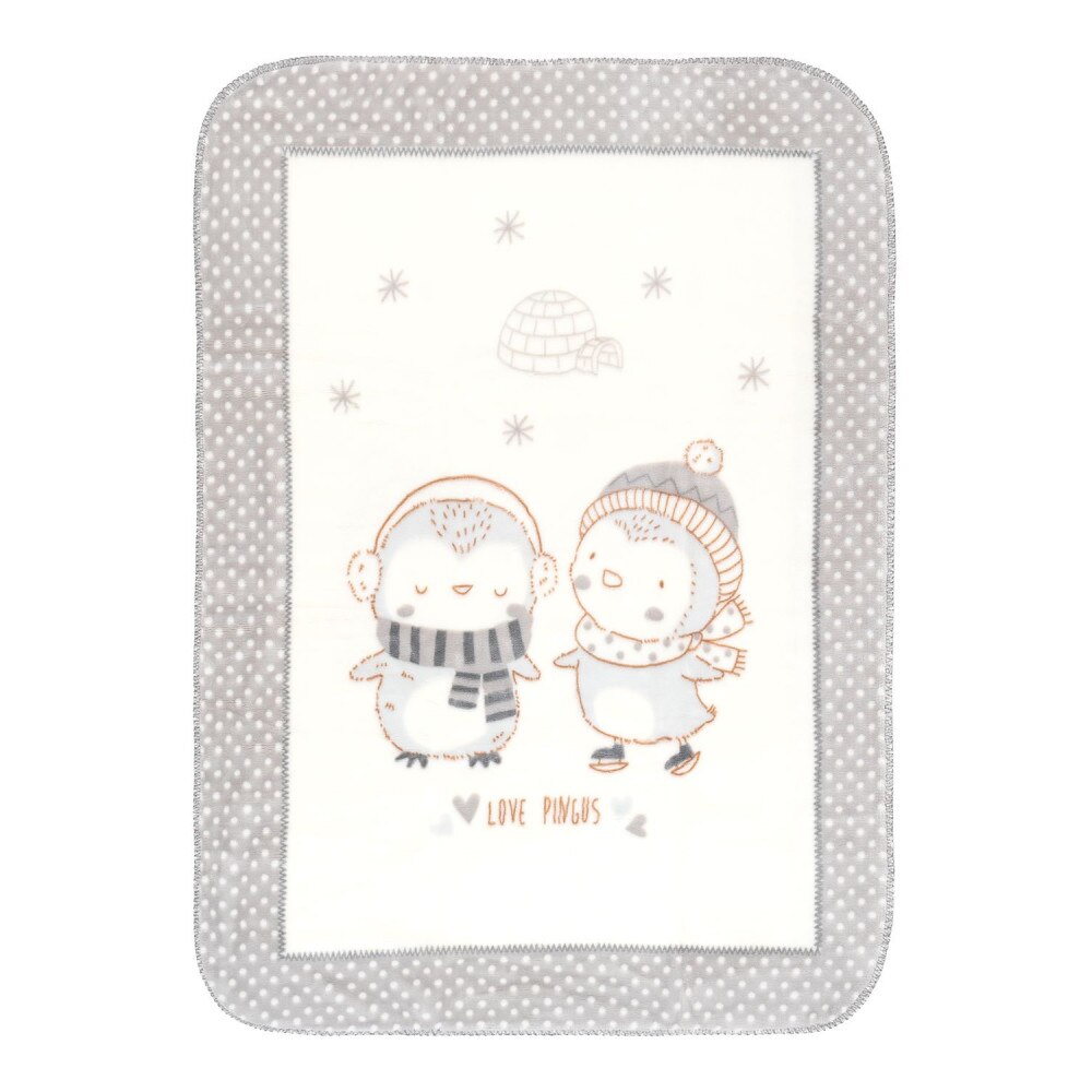 Paturica moale Super Soft 80 x 110 cm Love Pinguins Grey