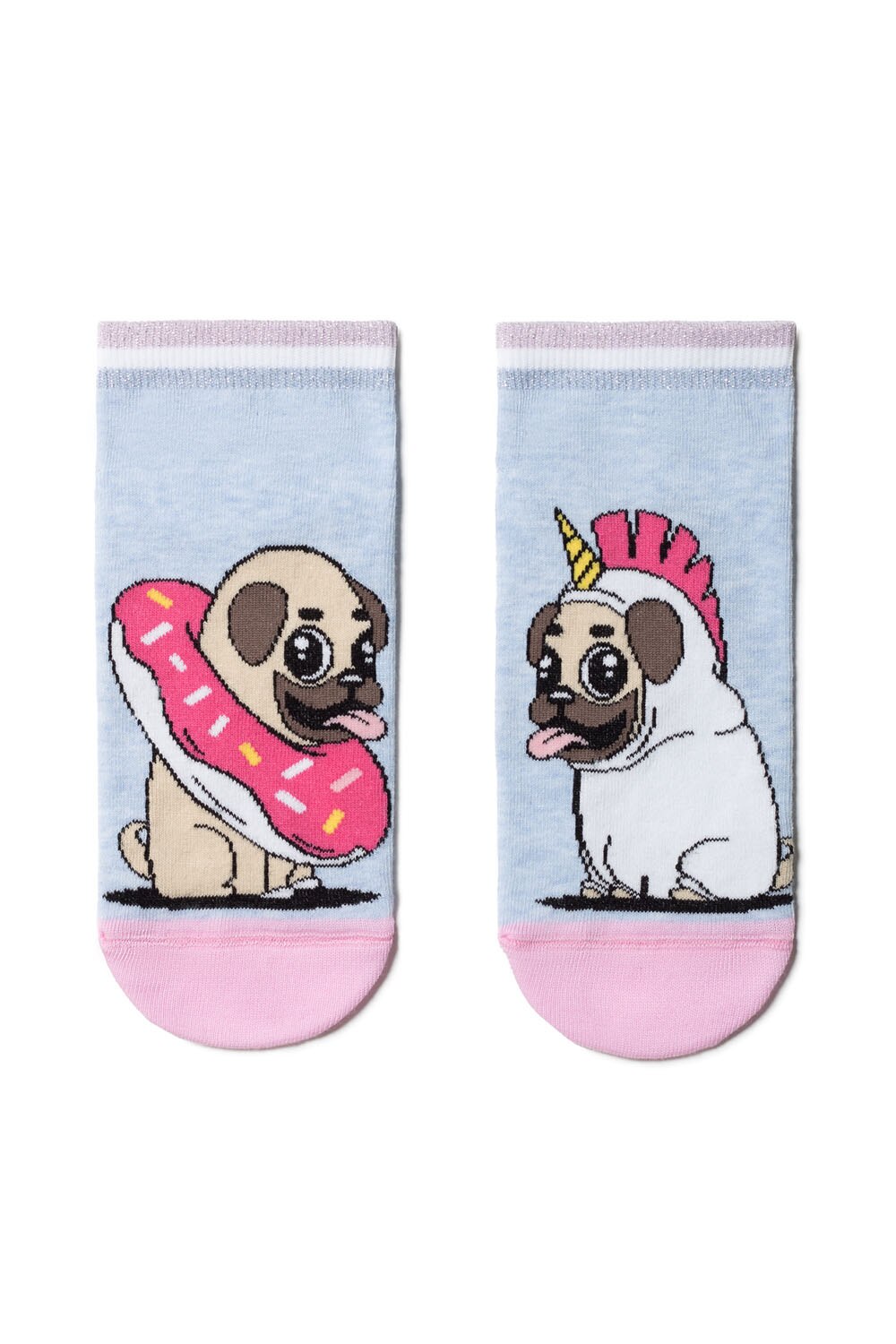 Sosete haioase de bumbac cu model catelus, Conte Elegant Happy 164, Bleu, 36-39