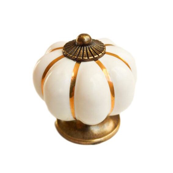 Buton maner mobila ceramic si metal, Pumpkin alb 40 mm