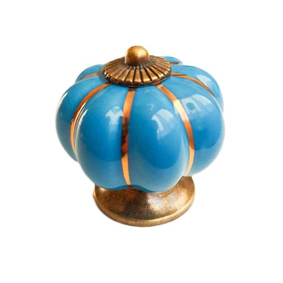Buton maner mobila ceramic si metal, Pumpkin albastru 40 mm