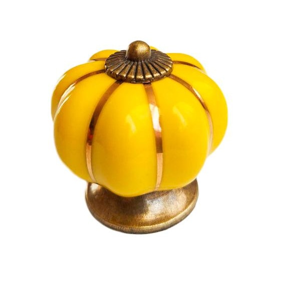 Buton maner mobila ceramic si metal, Pumpkin galben 40 mm