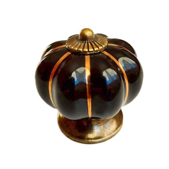 Buton maner mobila ceramic si metal, Pumpkin negru 40 mm