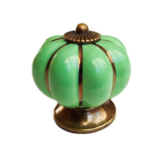 Buton maner mobila ceramic si metal, Pumpkin verde 40 mm