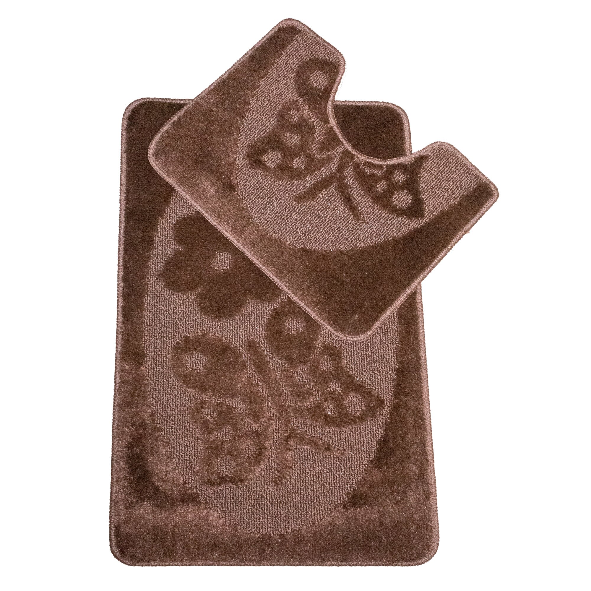 Set 2 covorase baie Basic Standard , 50x80cm/40x50cm, antiderapant, polipropilena, culoare maro, model fluture, gramaj 800 g