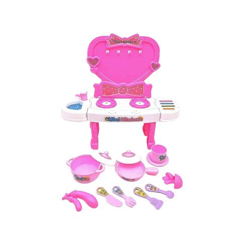 Bucatarie pentru copii Mini, Kitchen, 17 piese, alb/roz, + 3 ani