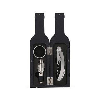 Set accesorii pentru vin Mini WineToolsBottle, 3 accesorii incluse,in forma sticla de vin,material fin, placut la atingere,prindere cu magneti,design modern,25 cm negru,doty Set accesorii pentru vin Mini WineToolsBottle, 3 accesorii incluse,in forma sticla de vin,material fin, placut la atingere,prindere cu magneti,design modern,25 cm negru,doty
