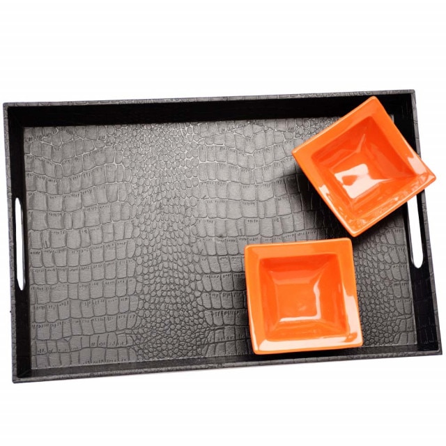 Set tava neagra pentru servire cu doua boluri portocalii incluse, Pufo