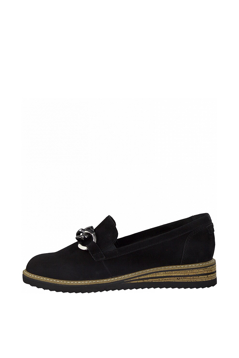 Tamaris, Pantofi loafer de piele intoarsa cu lant, Negru, 40