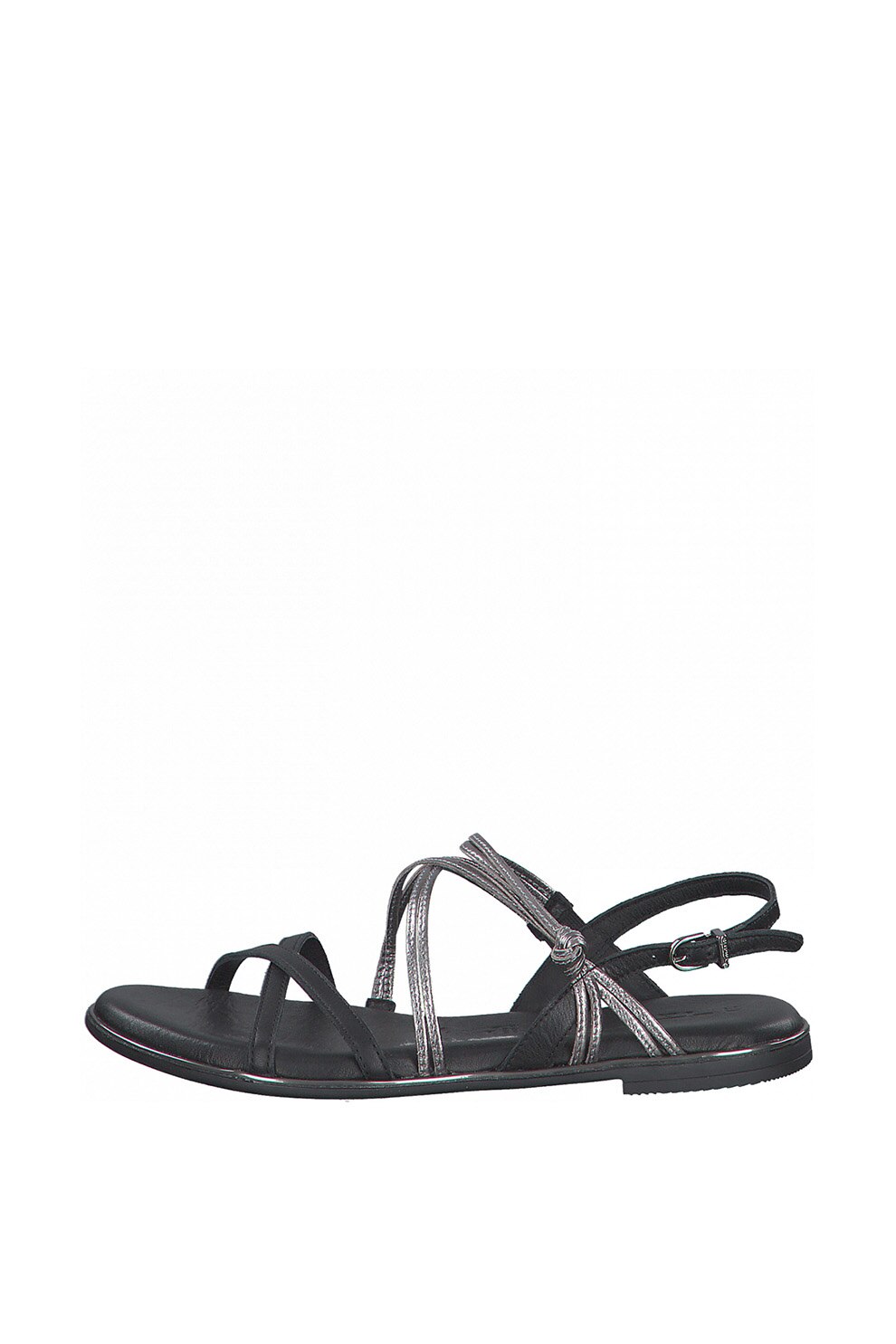 Tamaris, Sandale de piele cu barete multiple si detaliu innodat