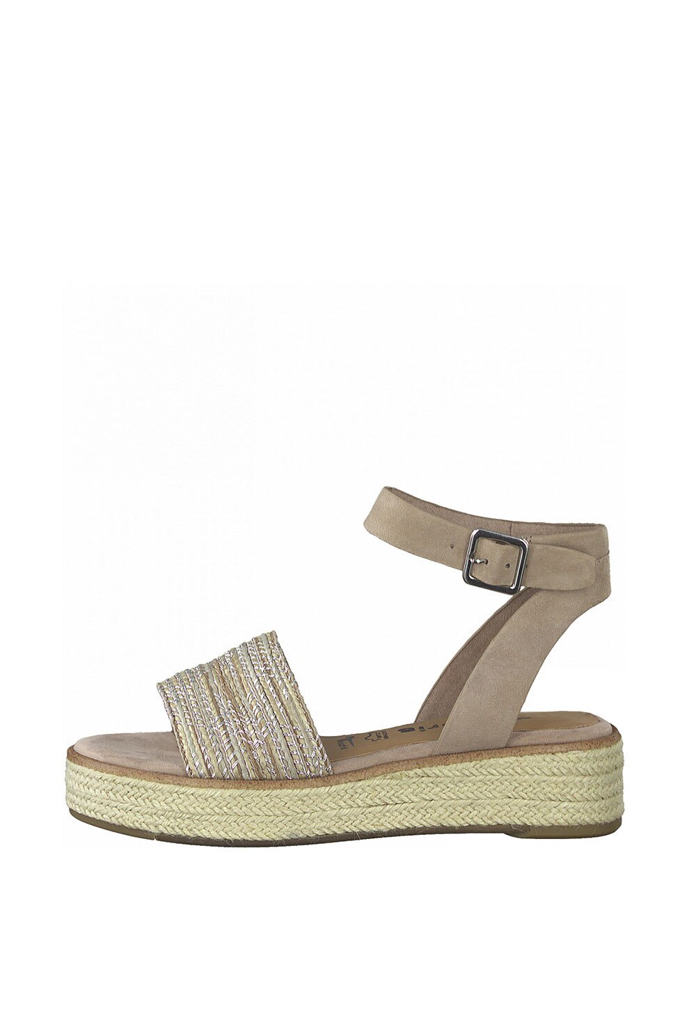 Tamaris, Sandale wedge tip espadrile cu garnituri de piele