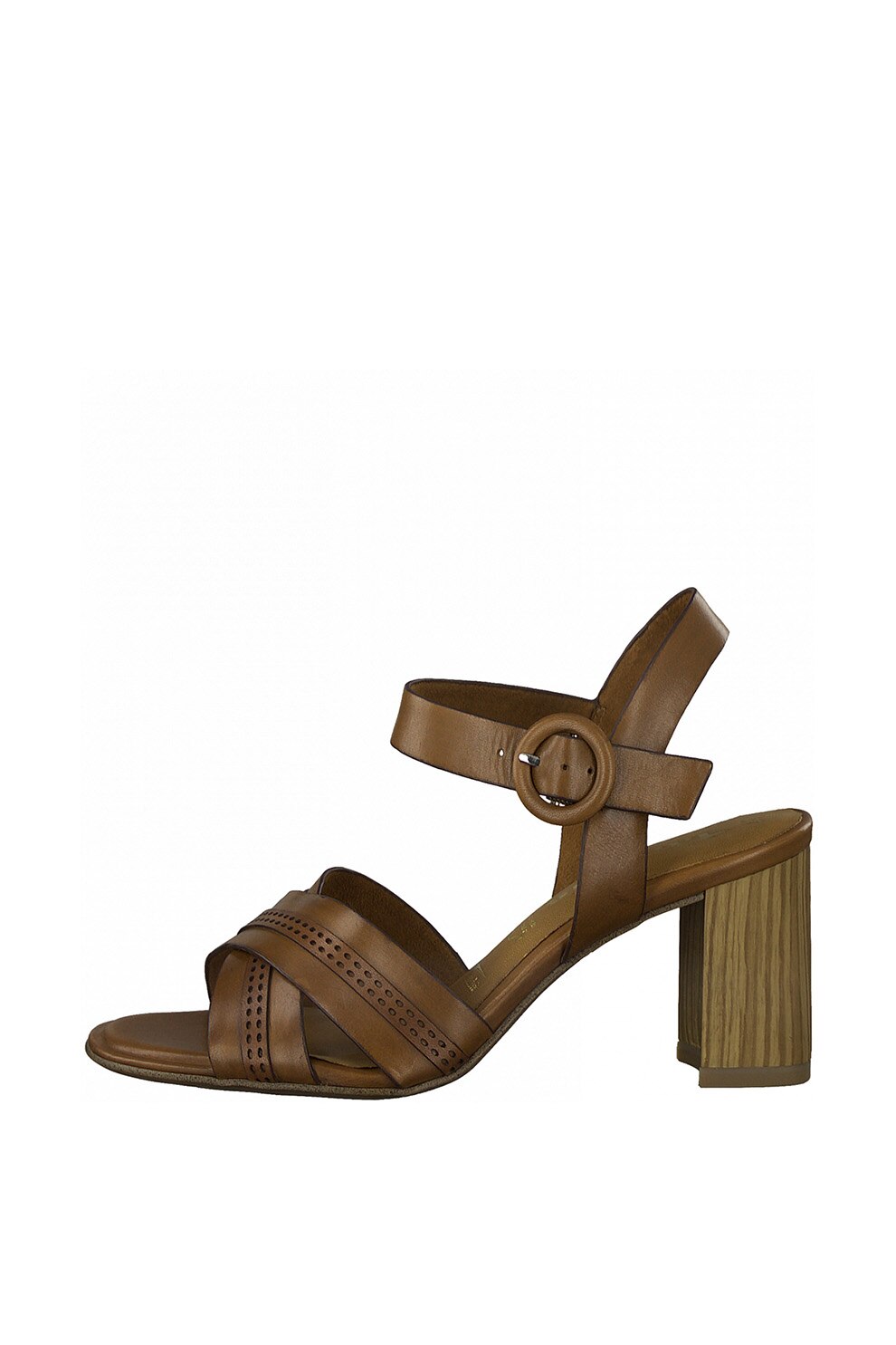 Tamaris, Sandale de piele cu bareta pe glezna si toc masiv