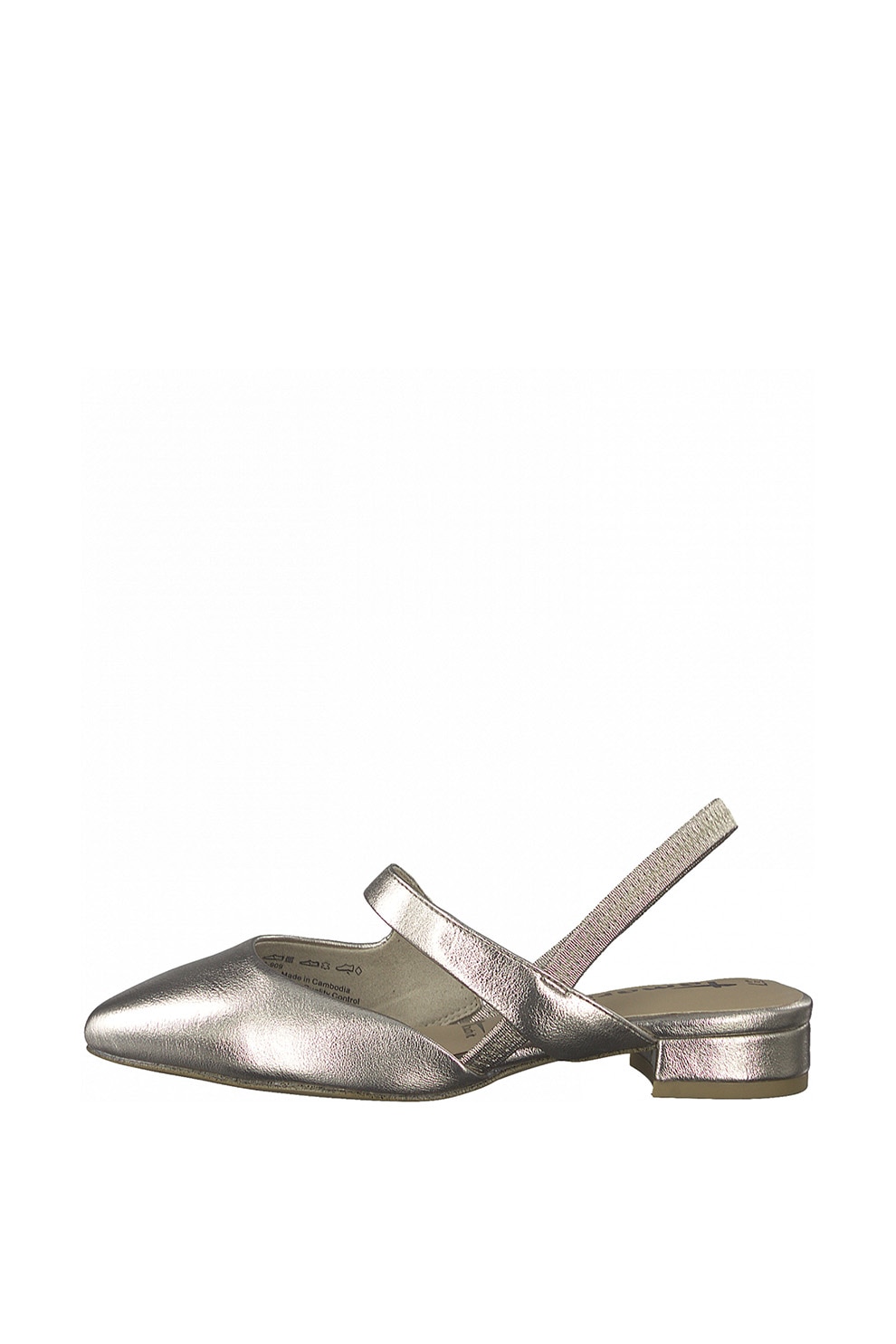 Tamaris, Pantofi slingback de piele ecologica cu aspect metalic, Auriu deschis, 38