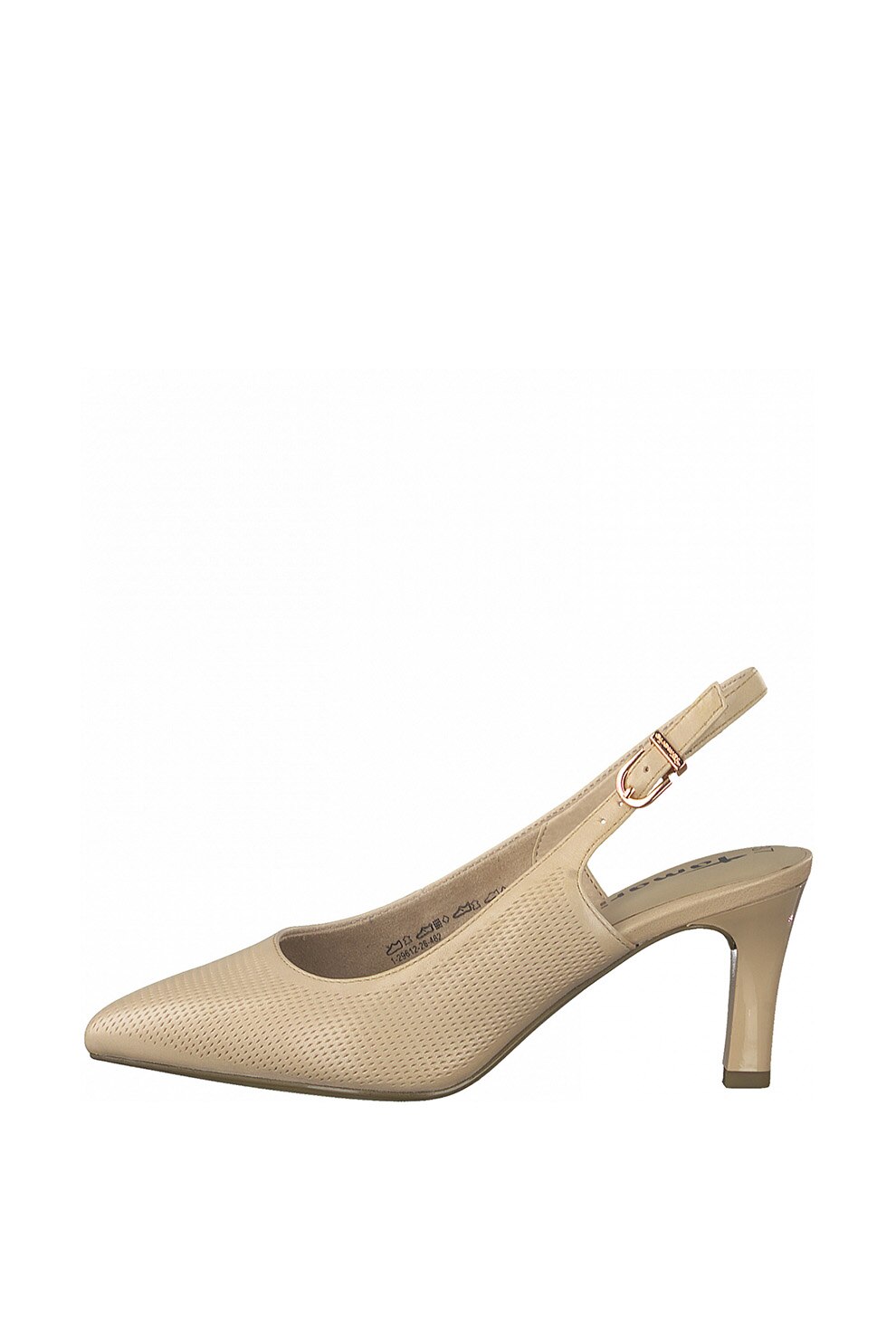 Tamaris, Pantofi slingback de piele cu aspect perforat, Bej, 38
