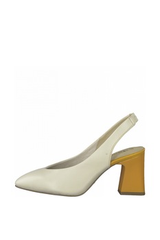 Tamaris, Pantofi slingback de piele cu toc masiv, Alb prafuit/Galben sofran, 36 Tamaris, Pantofi slingback de piele cu toc masiv, Alb prafuit/Galben sofran, 36