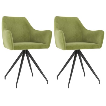 Set de 2 scaune de bucatarie, vidaXL, Catifea/Metal, 54 x 59 x 82 cm, Verde deschis