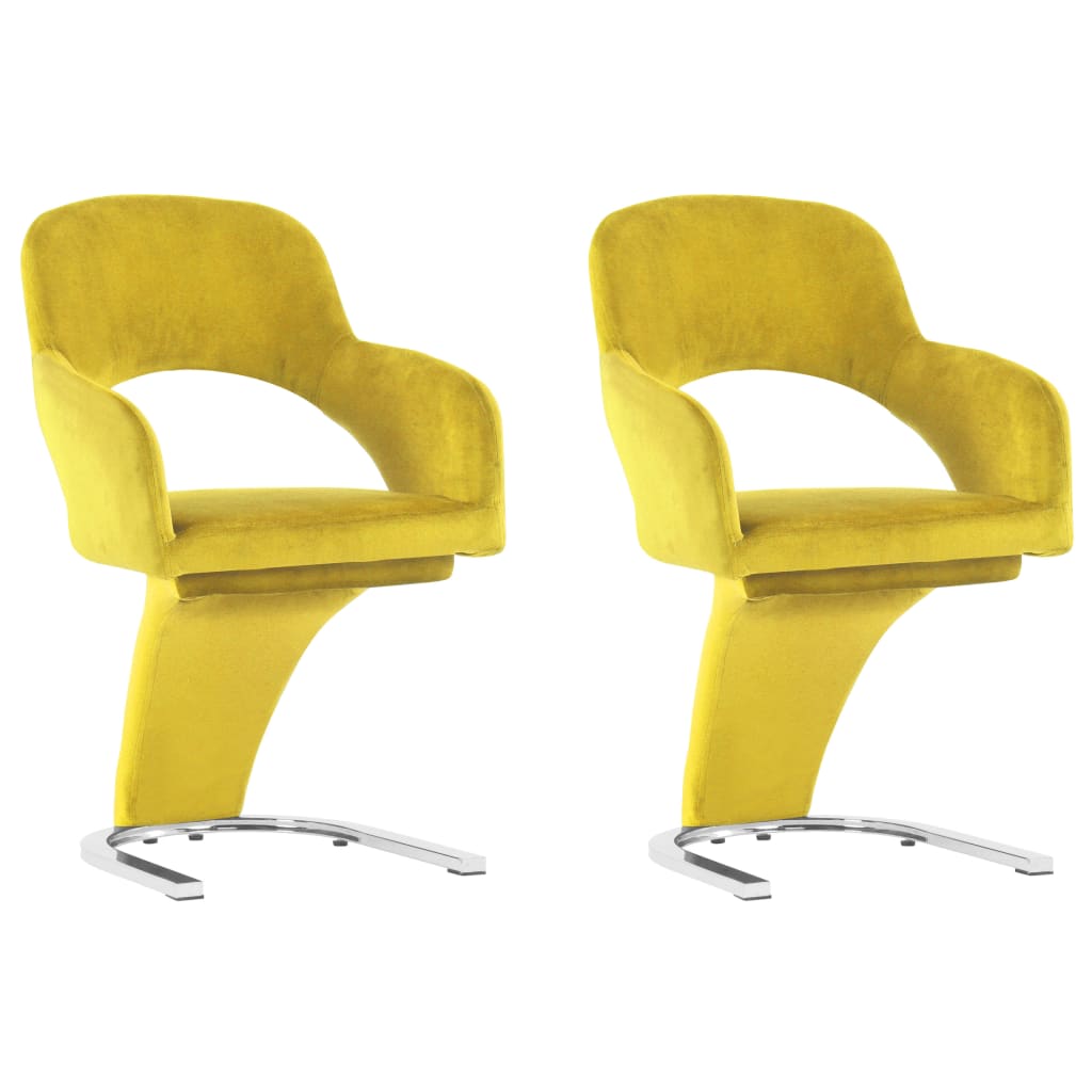 Set de 2 scaune de bucatarie, vidaXL, Catifea/Metal, 56 x 58 x 90 cm, Galben