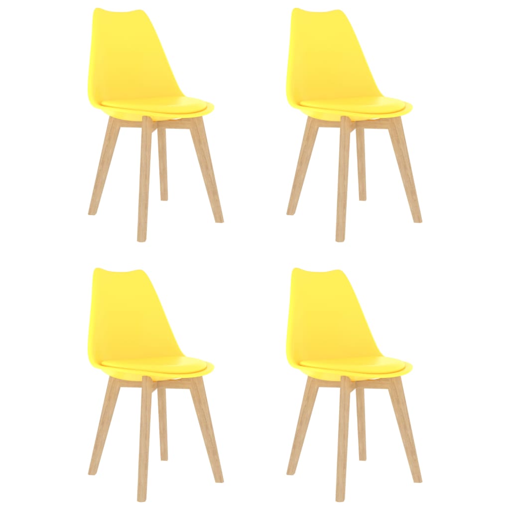 Set de 4 scaune de bucatarie, vidaXL, Plastic/Lemn, 42 x 42 x 81 cm, Galben