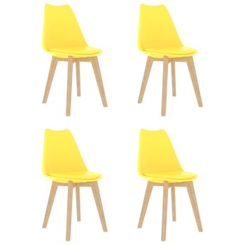 Set de 4 scaune de bucatarie, vidaXL, Plastic/Lemn, 42 x 42 x 81 cm, Galben