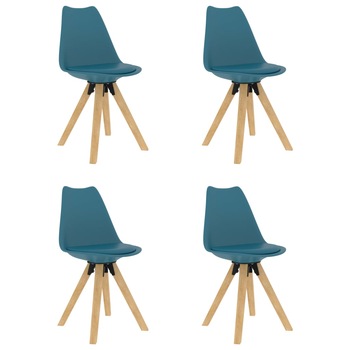 Set de 4 scaune de bucatarie, vidaXL, Polipropilena/Lemn, 42 x 42 x 81 cm, Turcoaz/Natural