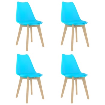 Set de 4 scaune de bucatarie, vidaXL, Plastic/Lemn, 42 x 42 x 81 cm, Albastru