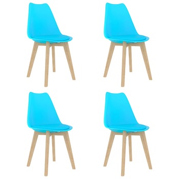 Set de 4 scaune de bucatarie, vidaXL, Plastic/Lemn, 42 x 42 x 81 cm, Albastru Set de 4 scaune de bucatarie, vidaXL, Plastic/Lemn, 42 x 42 x 81 cm, Albastru