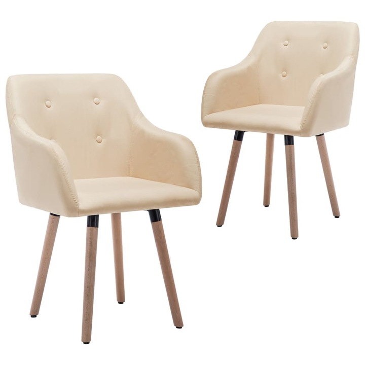 Set scaune de bucatarie vidaXL, 2 buc., crem, material textil, 55 x 52 x 84 cm, 11.3 kg