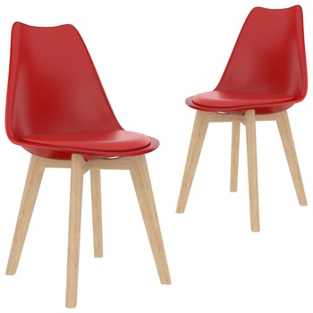 Set de 2 scaune de bucatarie, vidaXL, Plastic/Lemn, 42 x 42 x 81 cm, Rosu