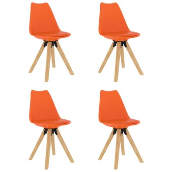 Set de 4 scaune de bucatarie, vidaXL, Polipropilena/Lemn, 42 x 42 x 81 cm, Portocaliu/Natural Set de 4 scaune de bucatarie, vidaXL, Polipropilena/Lemn, 42 x 42 x 81 cm, Portocaliu/Natural