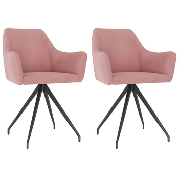 Set de 2 scaune de bucatarie, vidaXL, Catifea/Metal, 54 x 59 x 82 cm, Roz