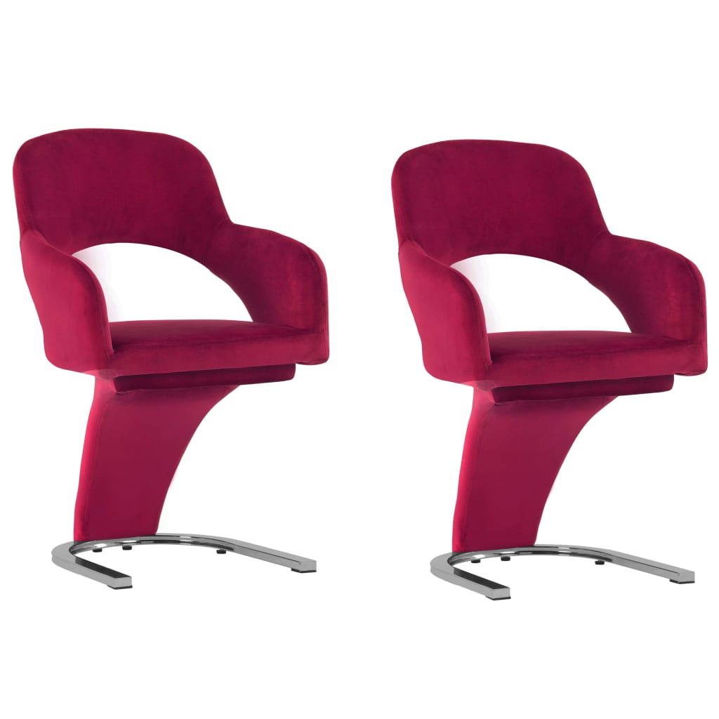 Set de 2 scaune de bucatarie, vidaXL, Catifea/Metal, 56 x 58 x 90 cm, Rosu