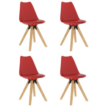 Set de 4 scaune de bucatarie, vidaXL, Polipropilena/Lemn, 42 x 42 x 81 cm, Grena/Natural