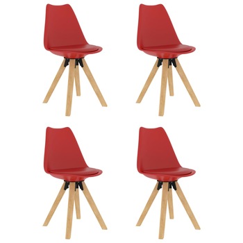 Set de 4 scaune de bucatarie, vidaXL, Polipropilena/Lemn, 42 x 42 x 81 cm, Grena/Natural Set de 4 scaune de bucatarie, vidaXL, Polipropilena/Lemn, 42 x 42 x 81 cm, Grena/Natural